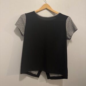 Express two tone cross back sheer front tee